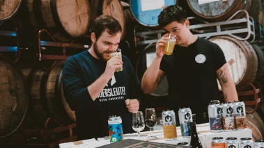 Image of Our Brewer Rowan and Mark Tasting Beers
